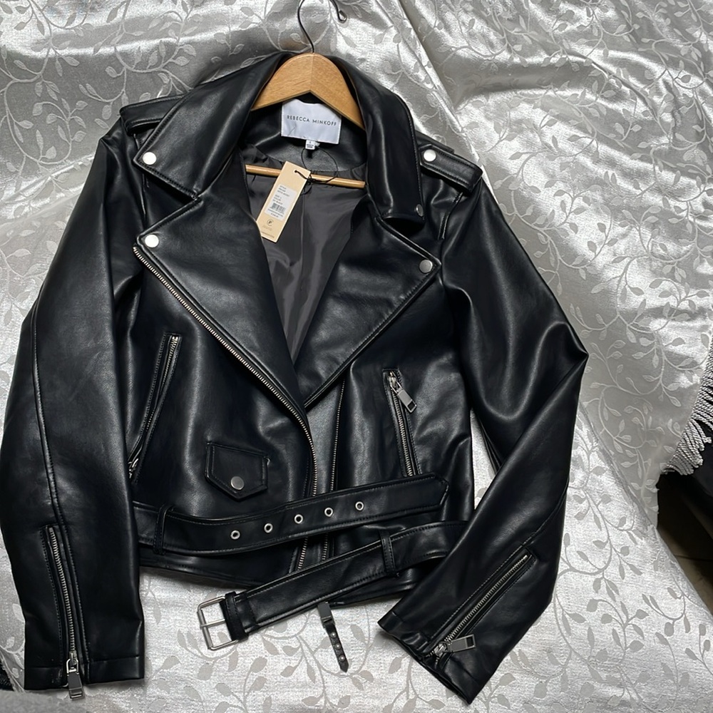 Rebecca Minkoff black size Large Moto Jacket large vegan leather - Picture 3 of 8